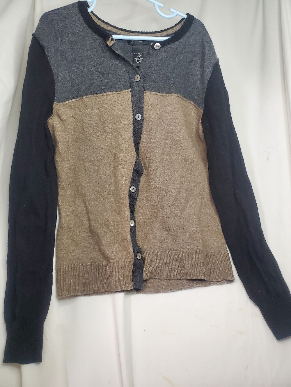 Vintage Merino Wool Earth Tone Cottagecore Colorblock Cardigan Neutral Beige Top
